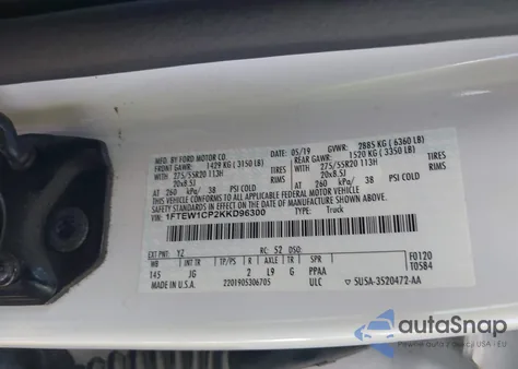 2019 Ford F-150 Xl из США, поврежденный, VIN 1FTEW1CP2KKD96300